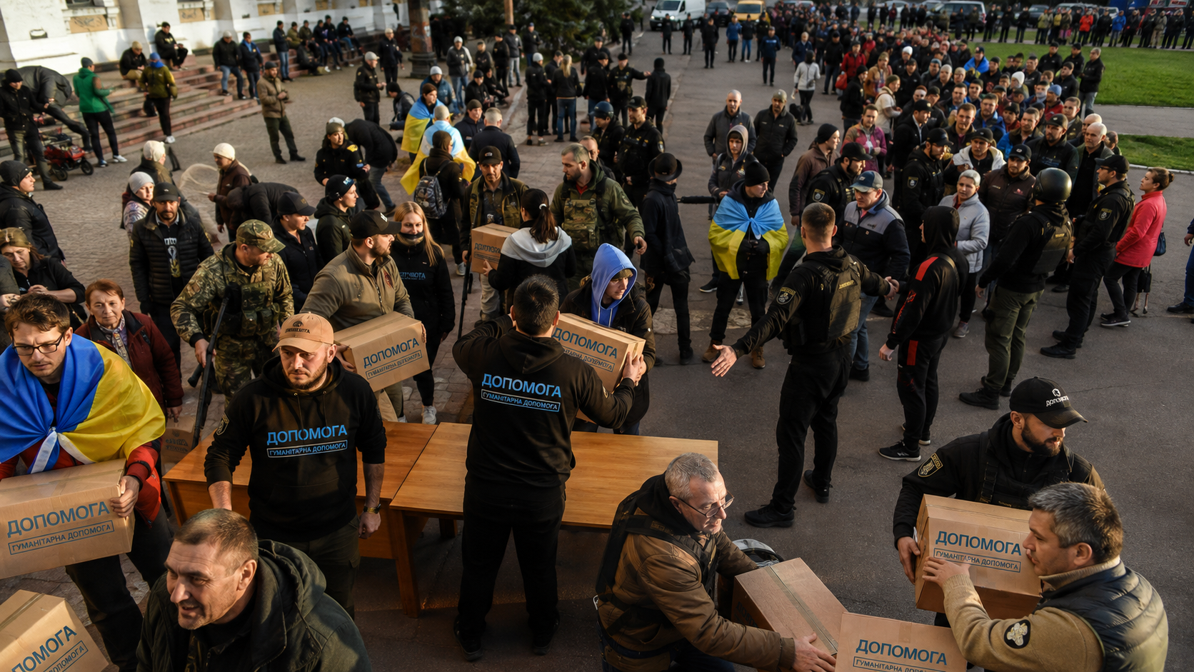 Волонтери передають гуманітарну допомогу людям